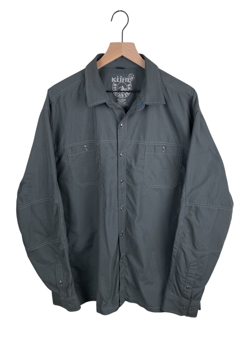 Kuhl Men's Bakbone Shirt Size XXL Long Sleeve Grey Eluxur Ionik 5 Panel Sleeve